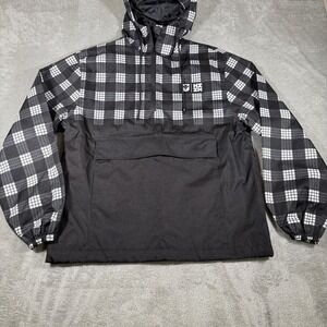 Hawaii's Finest Palaka Rain Jacket Mens Medium Black Hooded 1/4 Zip Pullover